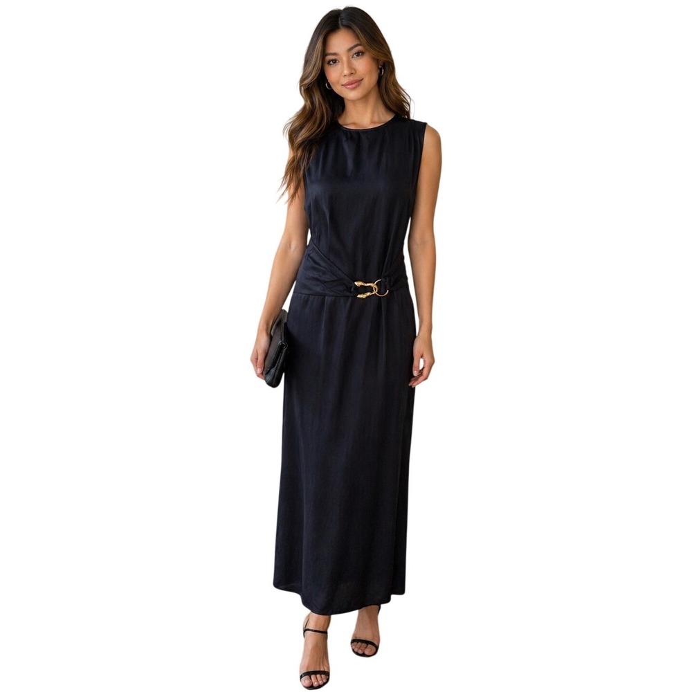 Navy Blue Sleeveless Maxi Dress Keyhole Back Formal Evening Gown OA250723079